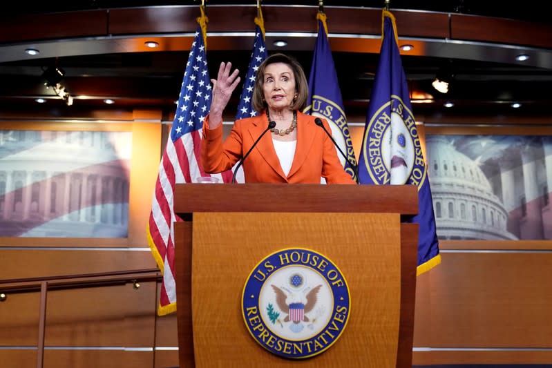 Speaker of the House Nancy Pelosi (D-CA) speaks ahead of a House vote authorizing an impeachment inquiry into U.S. President Trump in Washington