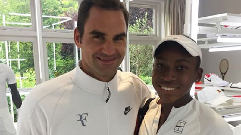 Roger Federer and Cori Gauff met at Wimbledon. (Image: @Cocogauff)