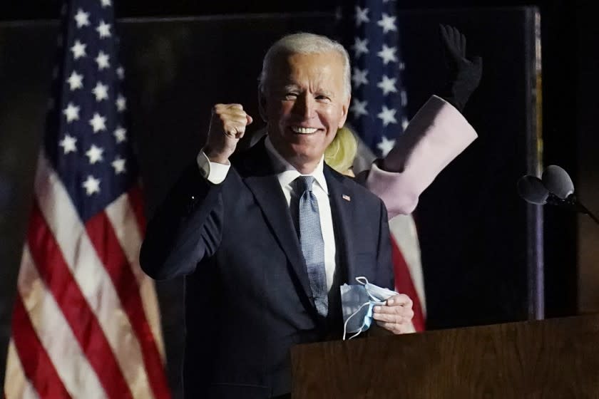 Democratic presidential candidate former Vice President Joe Biden speaks to supporters, early Wednesday, Nov. 4, 2020, in Wilmington, Del. (AP Photo/Paul Sancya