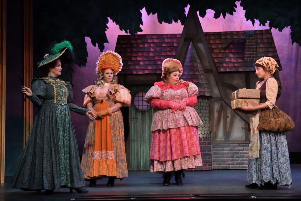 From left, Gay Willis as Madame, Kat Moser as Gabrielle, Kat Gold as Charlotte and Ophelia Rivera as Ella in the Theatre By The Sea production of "Cinderella."