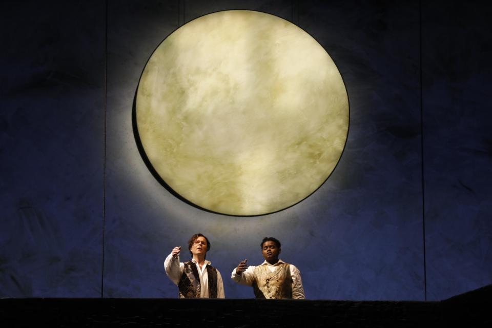 Joshua Hopkins, left, and John Holiday perform in L.A. Opera's "Eurydice" in January.