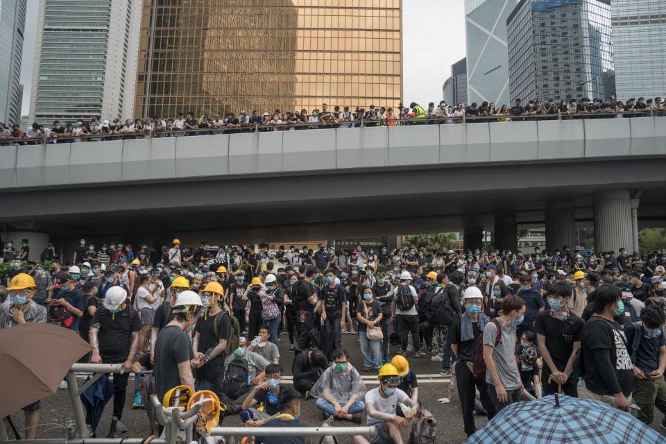 HONG KONG, CHINA - 2019/06/12: Thousands of protesters occupied the roads near the Legislative Council Complex in Hong Kong to demand to government to withdraw extradition bill. The Hong Kong government has refused to withdraw or delay putting forward the bill after tens of thousands of people marched against it on Sunday. (Photo by Geovien So/SOPA Images/LightRocket via Getty Images)