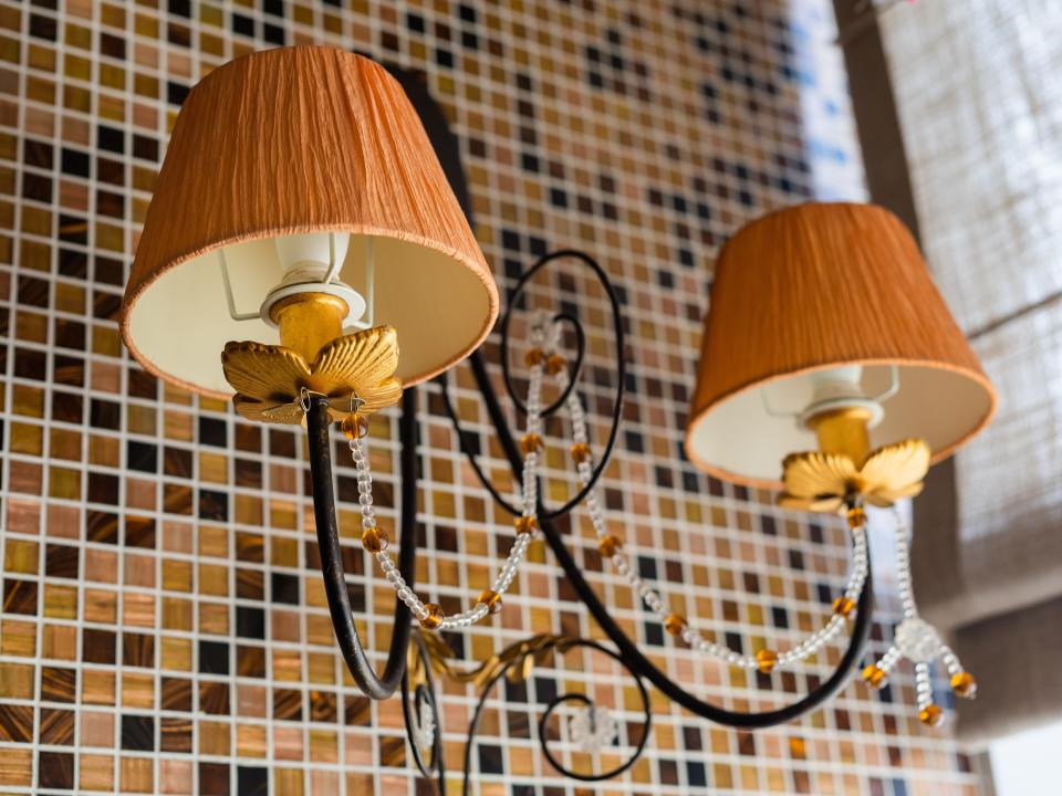 wall mounted lamps with orange fabric lampshades