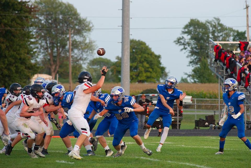 Wynford's Ashton Warren slings the ball out to a receiver.