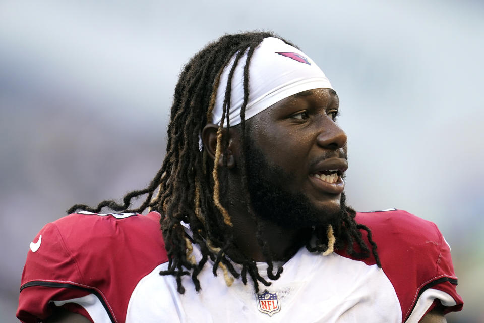 Arizona Cardinals linebacker Jesse Luketa (43) walks off the field after the 19-9 loss to the Seattle Seahawks during an NFL football game Sunday, Oct. 16, 2022, in Seattle. (AP Photo/Abbie Parr)