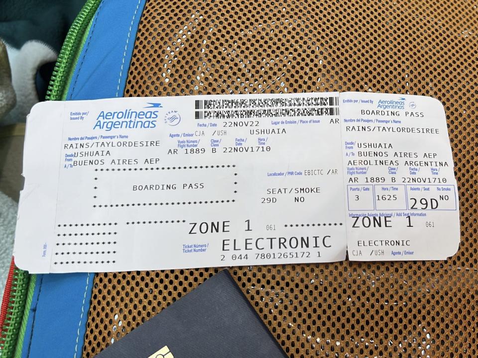 My boarding pass for the earlier flight.