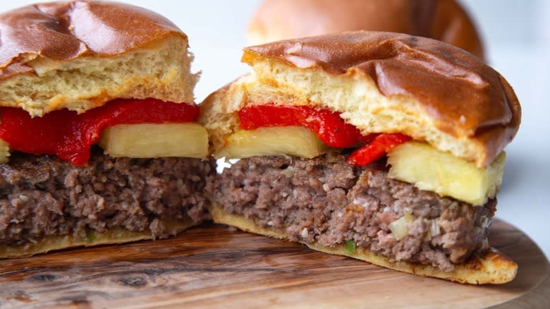 burger with pineapple and peppers