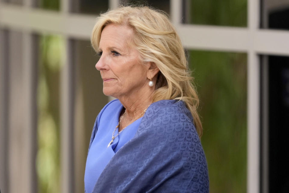 First lady Jill Biden departs from federal court Friday, June 7, 2024, in Wilmington, Del. (AP Photo/Matt Slocum)