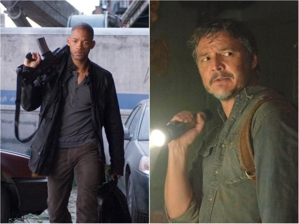 Will Smith in ‘I Am Legend’ (left) and Pedro Pascal in ‘The Last of Us’ (WARNER BROS/LIANE HENTSCHER/HBO)