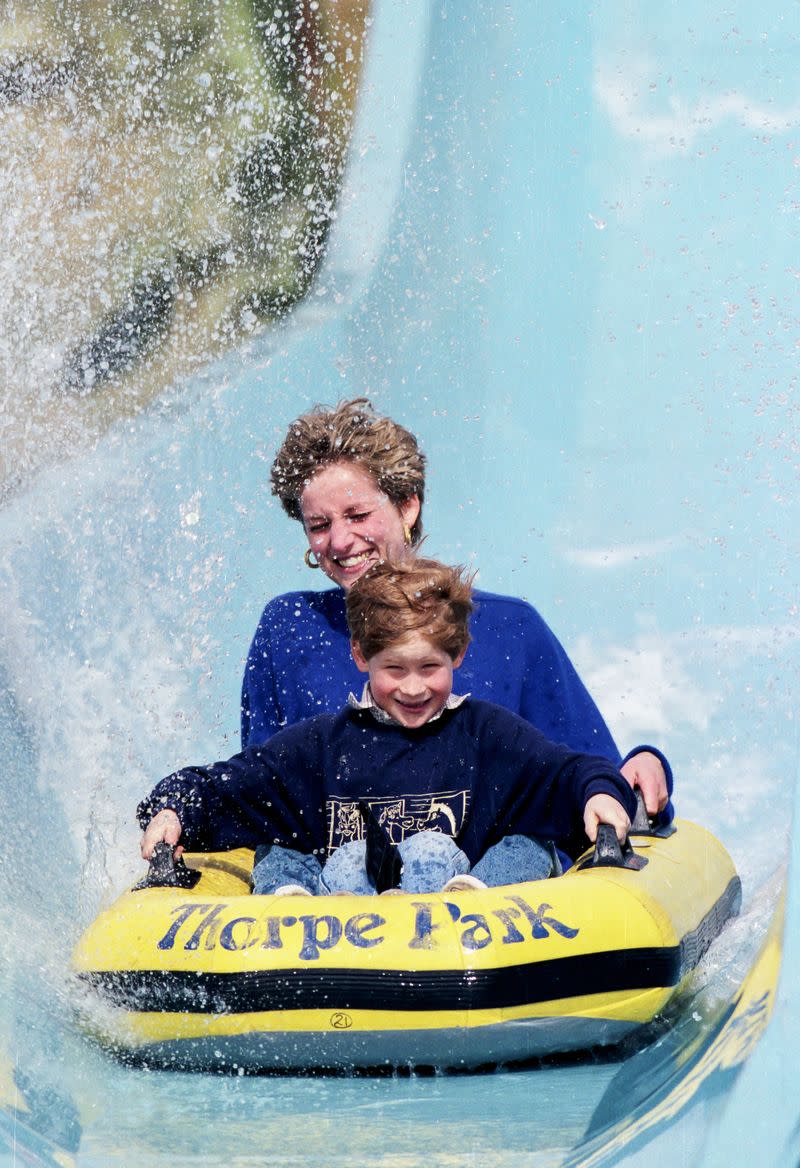 <p> On a waterslide with Princess Diana. </p>