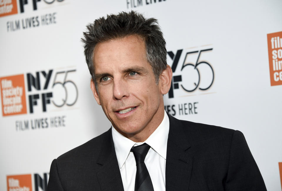 CORRECTS DATE OF AWARD SHOW TO SUNDAY, INSTEAD OF NEXT MONTH - FILE - In this Oct. 1, 2017, file photo, actor Ben Stiller attends the premiere of "The Meyerowitz Stories", during the 55th New York Film Festival, at Alice Tully Hall in New York. Michael B. Jordan, Stiller and Idris Elba are among the first presenters announced Thursday, Jan. 3, 2019, for Sunday's Golden Globe Awards. (Photo by Evan Agostini/Invision/AP, File)