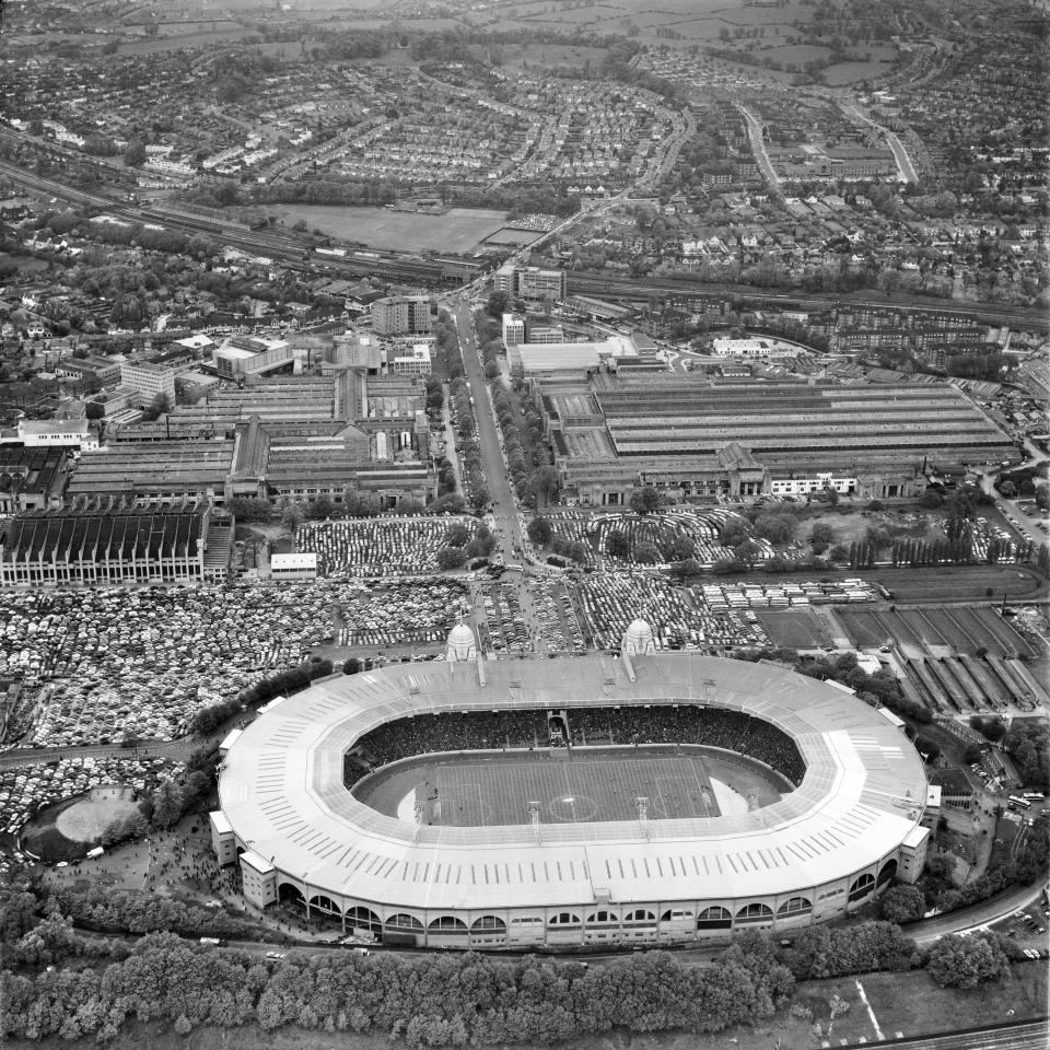 Wembley Stadium, London, 1963. Aerial view of the stadium on 8 May 1963 during an international friendly match, a 1-1 draw between England and Brazil. (Photo by English Heritage/Heritage Images/Getty Images) - Getty