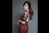 “I always like to keep accessories to a bare minimum when donning a heavily embellished outfit like this Chris Diaz backless dress.” <br>Yayo Aguila Northern Living February 2012 cover <br>Photographed by Roy Macam