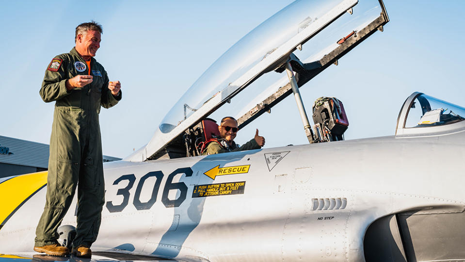 Gregory “Wired” Colyer and Basem Wasef with the Lockheed Shooting Star.