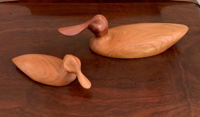 These hand-carved wooden ducks by the late Dick Rosenberg will be auctioned at Grace’s 6th annual Flower Festival on Saturday, April 27.