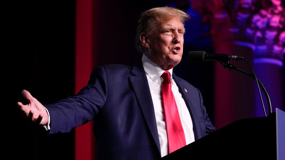 Former President Donald Trump speaks at the National Religious Broadcasters convention at the Gaylord Opryland Resort and Convention Center Thursday on February 22. - George Walker IV/AP