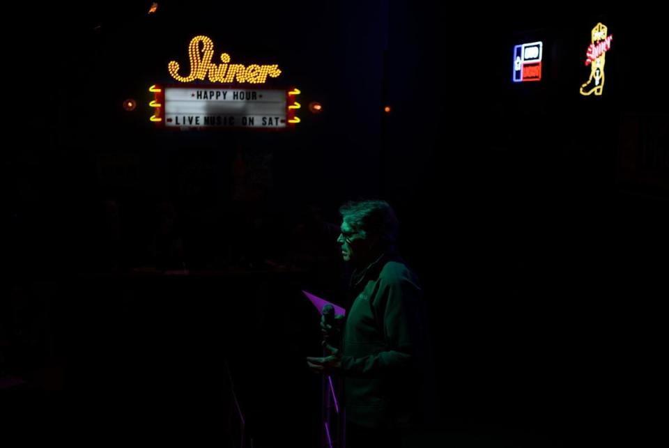 Former Gov. Rick Perry expresses his support for Texas House Speaker Dade Phelan at a Get Out the Vote Rally on Thursday, February 29, 2024, in Vidor, Texas. Deep fissures within the Republican Party have placed Phelan as the No. 1 enemy of Texas’ far-right conservatives.