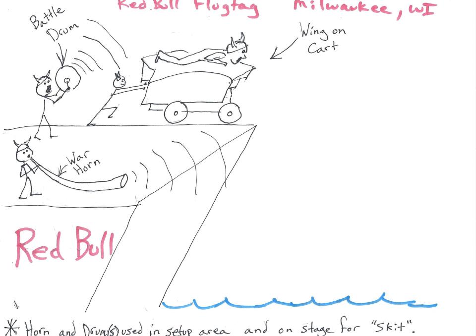 A sketch of the "Flight for your Right to Party" team's airship for the 2022 Red Bull Flugtag in Milwaukee.