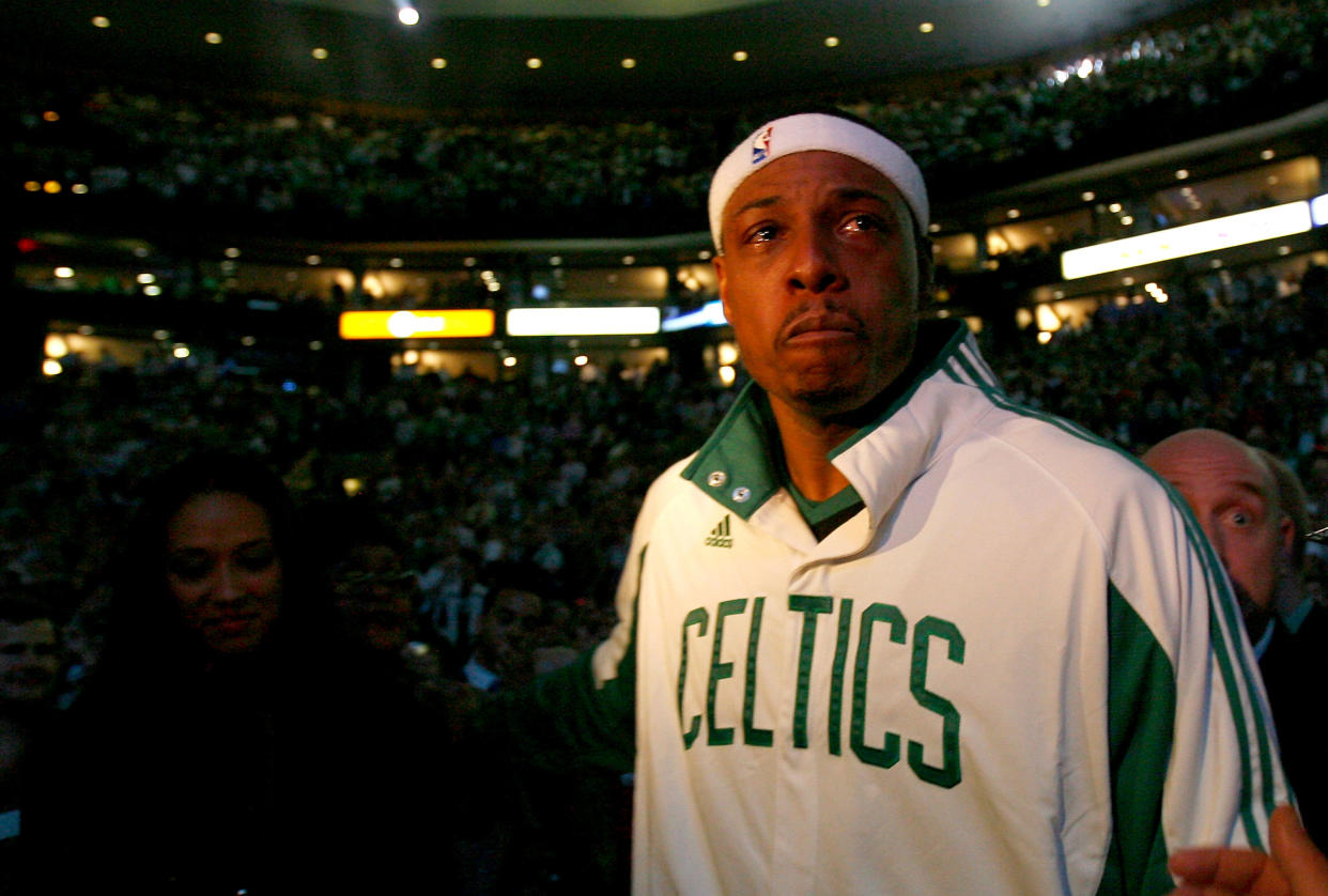 Boston Celtics legend Paul Pierce was moved to tears when he finally delivered a championship banner to TD Garden in 2008. (Jim Rogash/Getty Images)