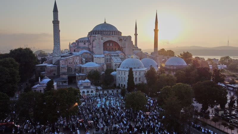 FILE PHOTO: Muslims pray on the first day of Eid al-Adha, in Istanbul