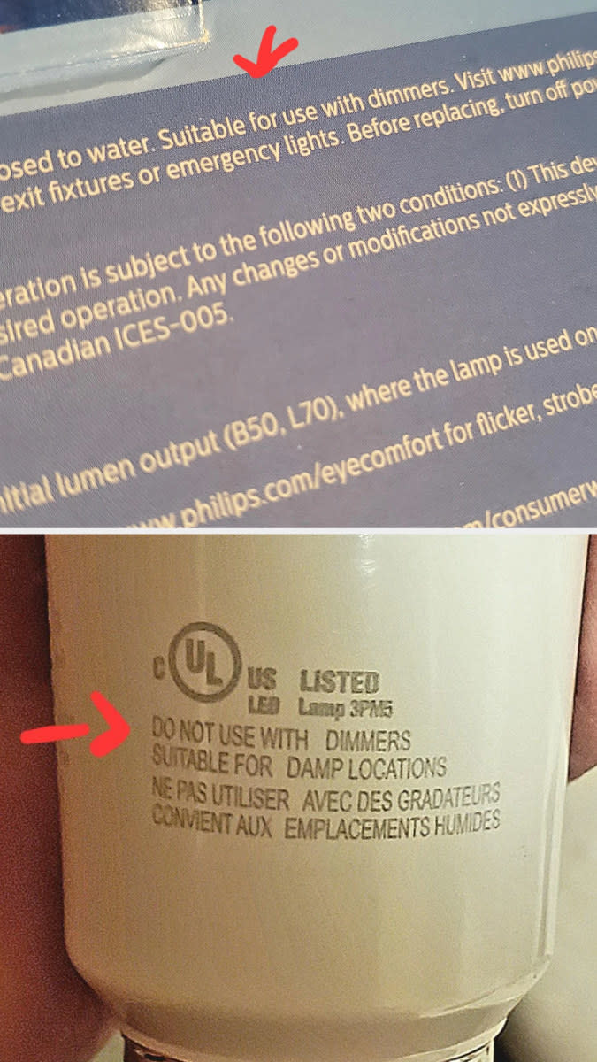 LED light bulb instructions say "suitable" for dimmers but bulb itself says do not use with idimmers