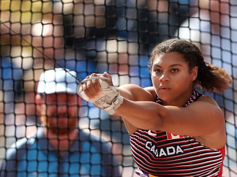 Camryn Rogers of Richmond, B.C., delivered her best throw Tuesday on her opening throw that travelled 77.62 metres for a silver medal at the fifth Irena Szewinska Memorial Continental Tour Gold meet. (Michael Steele/Getty Images/File - image credit)