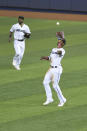 Miami Marlins' outfielder Monte Harrison makes a catch during the seventh inning of a baseball game against the Washington Nationals, Sunday, Sept. 20, 2020, in Miami. (AP Photo/Gaston De Cardenas)