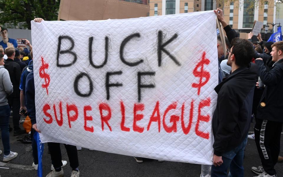 Chelsea fans protest against the newly proposed European Super League  - Mike Hewitt/Getty Images Europe