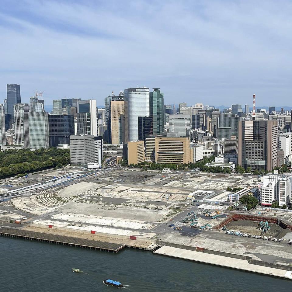 This photo shows the site of the former Tsukiji fish market in Tokyo on June 15, 2020. The site of Tokyo’s famed Tsukiji fish market, left empty after it was razed six years ago, will be replaced by a scenic waterfront stadium and glistening skyscrapers according to plans for its redevelopment that are facing some staunch opposition. (AP Photo/Yuri Kageyama)