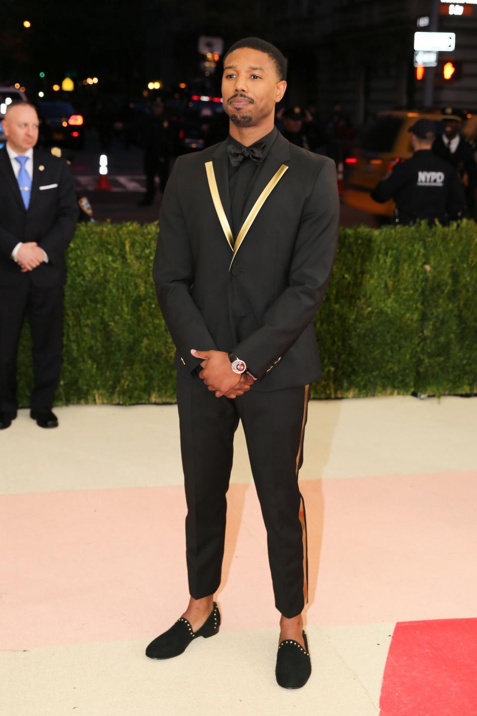 <h1 class="title">Michael B. Jordan in Calvin Klein Collection and Giuseppe Zanotti shoes</h1><cite class="credit">Photo: BFA.com</cite>