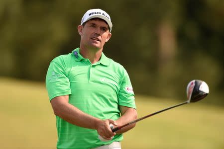 May 13, 2016; Ponte Vedra Beach, FL, USA; Padraig Harrington hits his tee shot on the 16th hole during the second round of the 2016 Players Championship golf tournament at TPC Sawgrass - Stadium Course. Mandatory Credit: John David Mercer-USA TODAY Sports