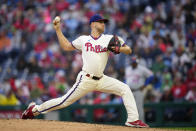 Philadelphia Phillies' Zack Wheeler pitches during the fourth inning of a baseball game against the New York Mets, Saturday, Sept. 23, 2023, in Philadelphia. (AP Photo/Matt Slocum)