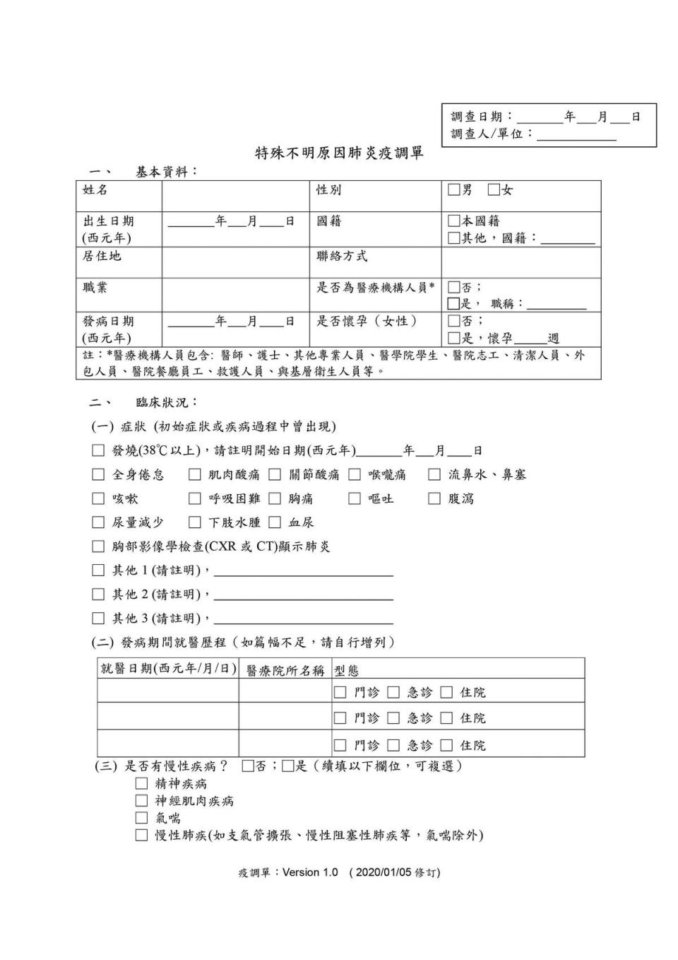 為讓疫調更能掌控疫情發展，指揮中心制訂的疫調單至今已調整了3次，連發病症狀也隨國內外疫情而增修。