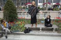 Actress Samantha Middler performs as Portia in "Julius Caesar" during Bryant Park's celebration of Shakespeare's 450th birthday in New York April 23, 2014. Members of The Drilling Company, celebrated Shakespeare's birthday (and the date of his death) by reciting speeches, soliloquies, sonnets, and other works throughout the park. REUTERS/Brendan McDermid (UNITED STATES - Tags: ENTERTAINMENT ENVIRONMENT)