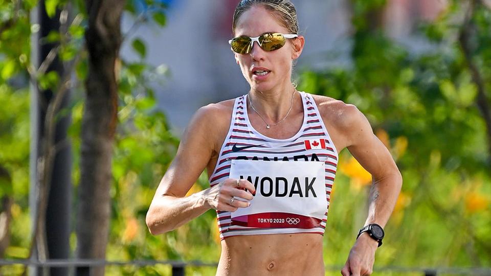 Vancouver resident Natasha Wodak finished the Houston Marathon on Sunday in two hours 28 minutes 42 seconds, falling short of the 2:26:50 women's automatic qualifying standard for the Paris Olympics this summer. (Roger Sedres/Athletics Canada/File - image credit)