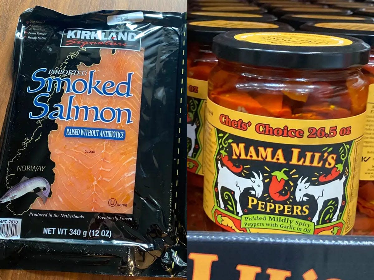 Kirkland Signature's smoked salmon; Mama Lil's peppers