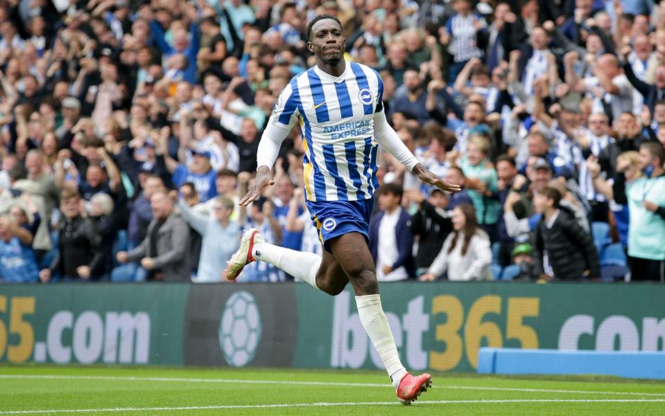 Danny Welbeck of Brighton & Hove Albion celebrates after he scores a goal to make it 2-0 during the Premier League match between Brighton & Hove Albion and Leicester City at American Express Community Stadium on September 19, 2021 in Brighton, England. - GETTY IMAGES