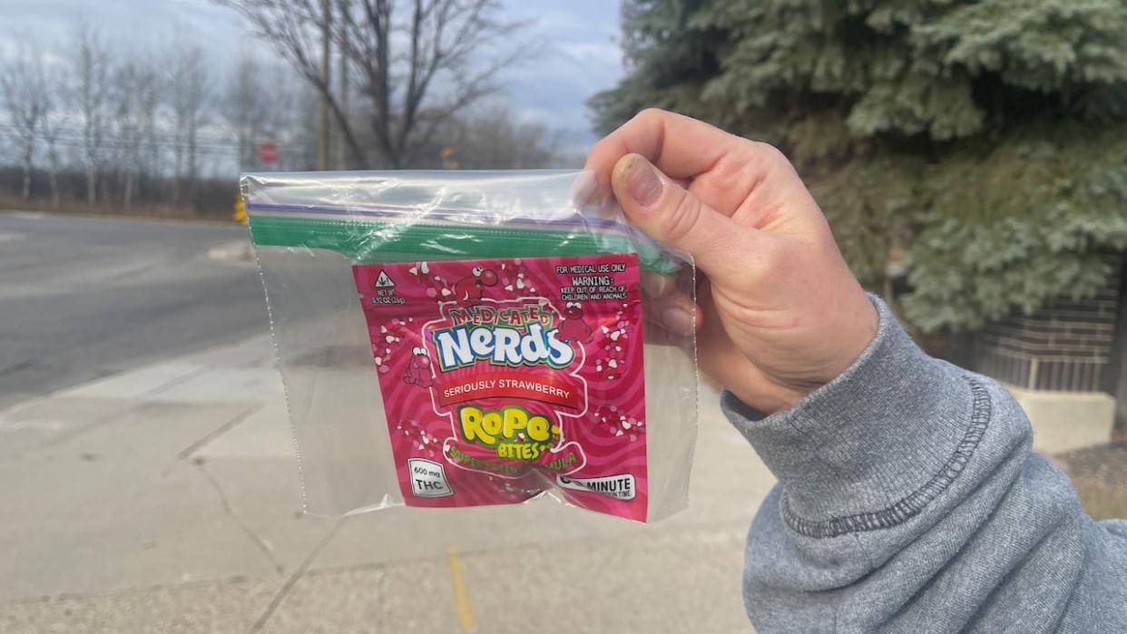 Court heard the cannabis edibles handed out were made to look nearly identical to Nerds-brand candy and can't be bought legally in Canada. (Jérémie Bergeron/Radio-Canada - image credit)