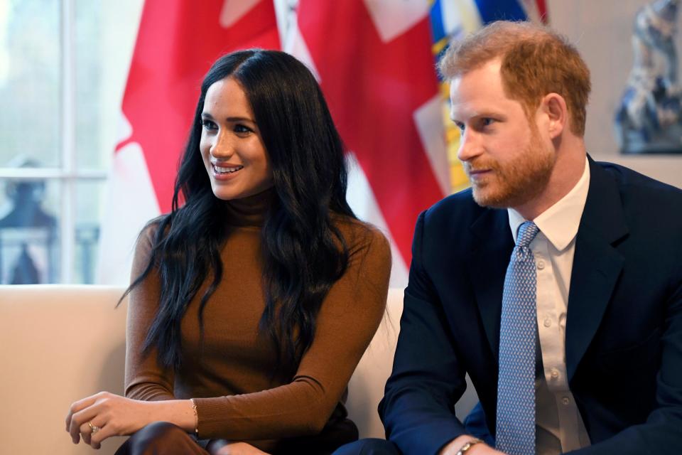 Prince Harry and Duchess Meghan of Sussex during their visit to Canada House, in London, on Jan. 7, 2020.