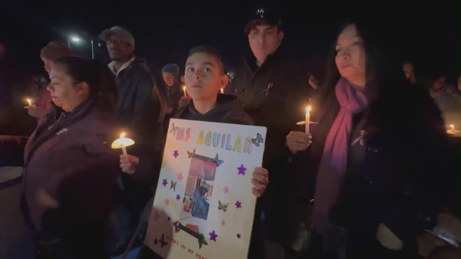 A candlelight vigil where hundreds of friends, family, students agtehred to honor Veronica Aguilar's memory. on Jan. 17, 2024. (KTLA)