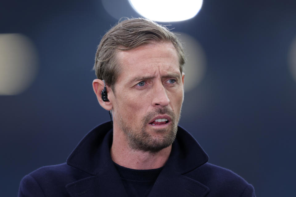 Peter Crouch looks on prior to the UEFA Europa Conference League 2023/24 Semi-Final first leg match between Aston Villa and Olympiacos FC at Villa Park on May 02, 2024 in Birmingham, England. (Photo by Alex Livesey - Danehouse/Getty Images)