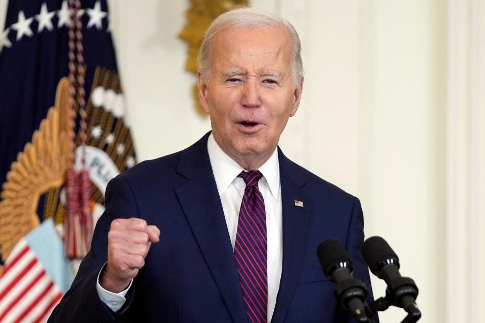 President Joe Biden speaks in the East Room, Jan. 19, 2024, in Washington. A New Orleans magician said Friday, Feb. 23, that a Democratic consultant who worked for Dean Phillips' presidential campaign hired him to mimic President Joe Biden’s voice in what authorities have said may be the first known attempt to use artificial intelligence to interfere with a U.S. election.