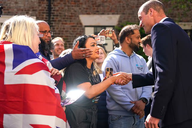 <p>Ian Forsyth/Getty Images</p> Prince William speaks with well-wishers after visiting James' Place Newcastle on April 30, 2024 in Newcastle-Upon-Tyne, England.