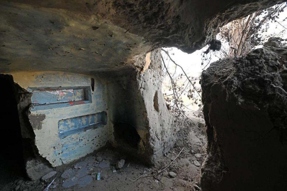 Homeless people have been digging elaborate caves into the bank of the Tuolumne River along Crater Avenue in Modesto on Tuesday, Jan. 30.