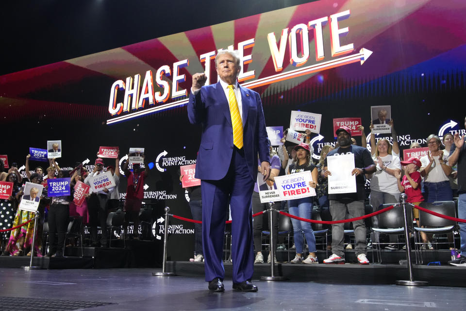 Republican presidential candidate, former President Donald Trump speaks at a campaign rally, Thursday, June 6, 2024, in Phoenix. (AP Photo/Rick Scuteri)