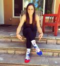 <p>Yet Fierce Five loyalty remains in her heart. Wieber still supports her former teammates, captioning this photo on her Instagram, “Thanks for the socks @alyraisman! Perfect for cheering on you and the rest of #teamusa in Rio.” (@jordyn_wieber on Instagram) </p>