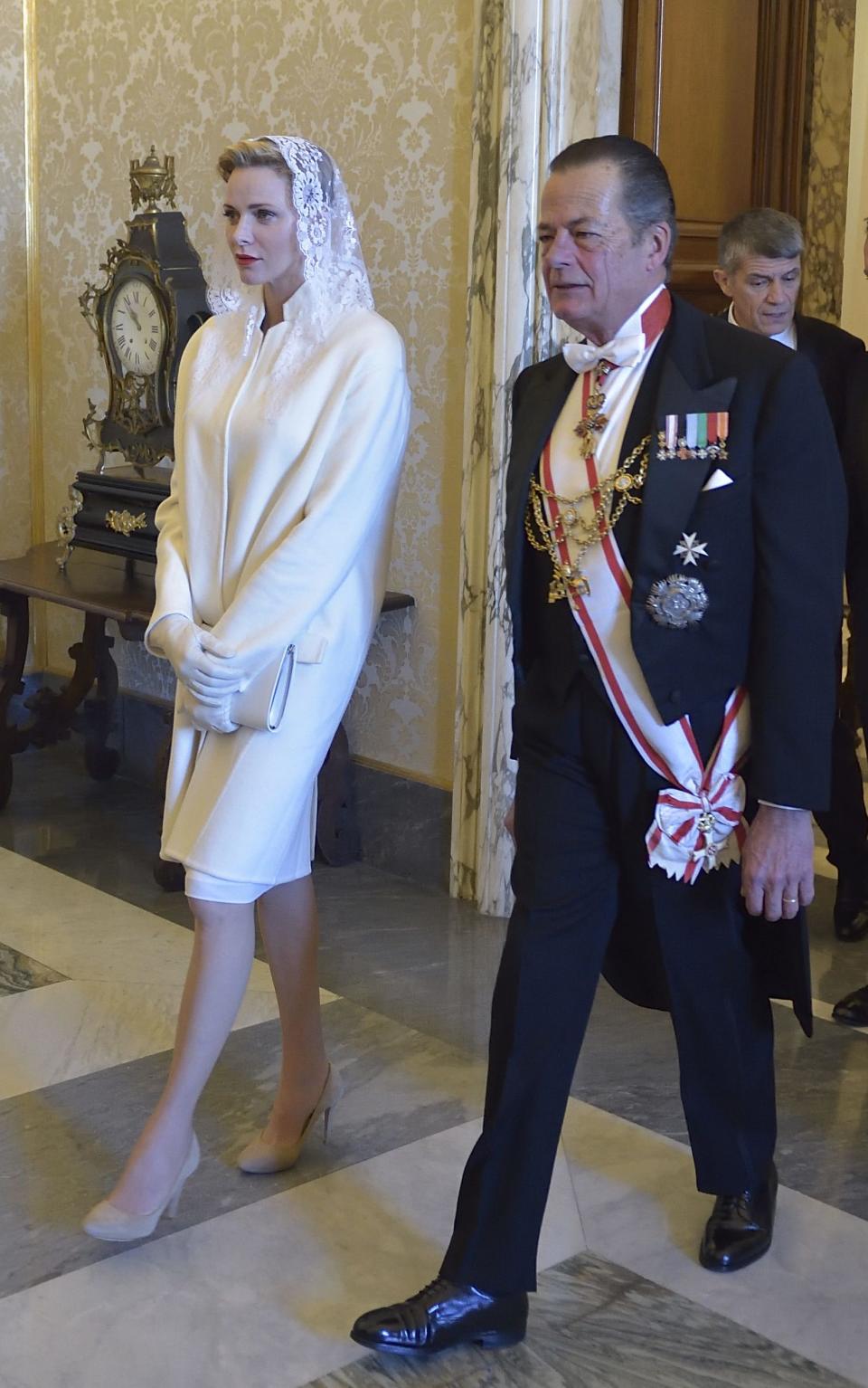 Princess Charlene and Prince Albert of Monaco meet Pope Francis in January 2016