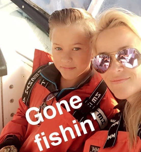 No visit to the great outdoors would be complete without some time on a boat. “#GoneFishin,” Reese shared. “#StayWILD.” (Photo: Instagram)