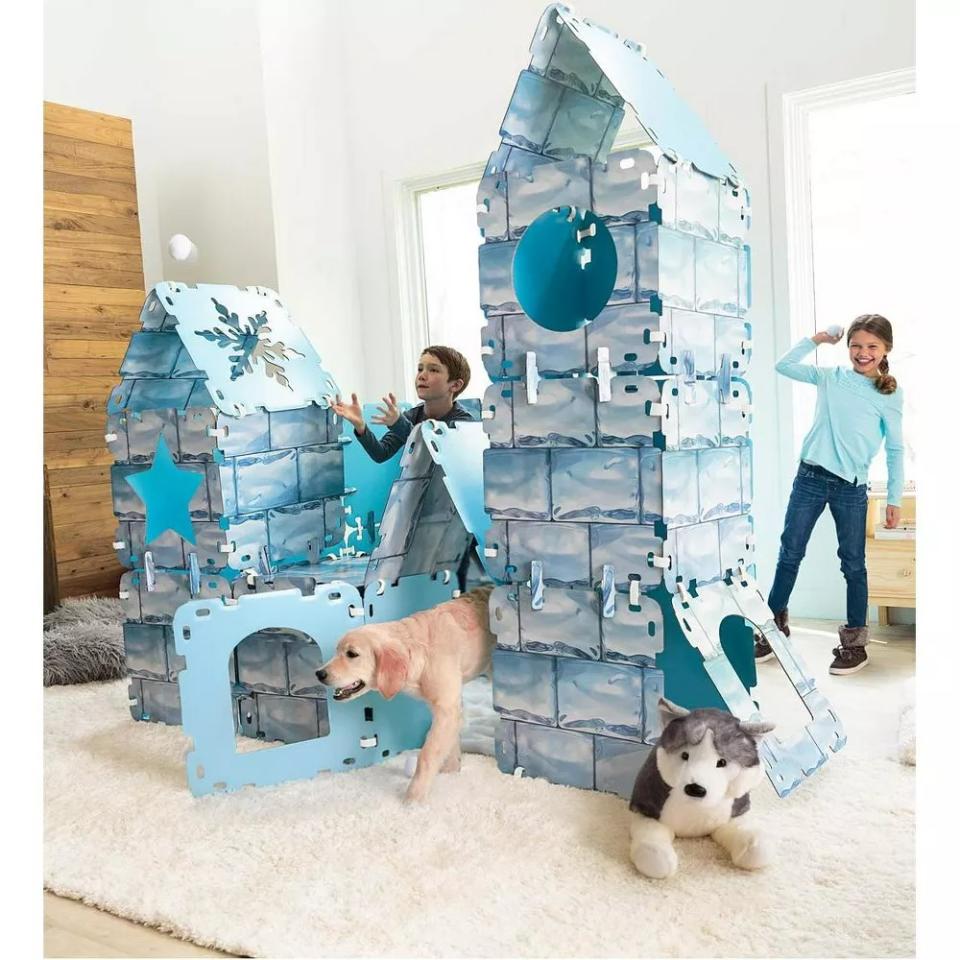 Cardboard fort kit designed to look like an igloo