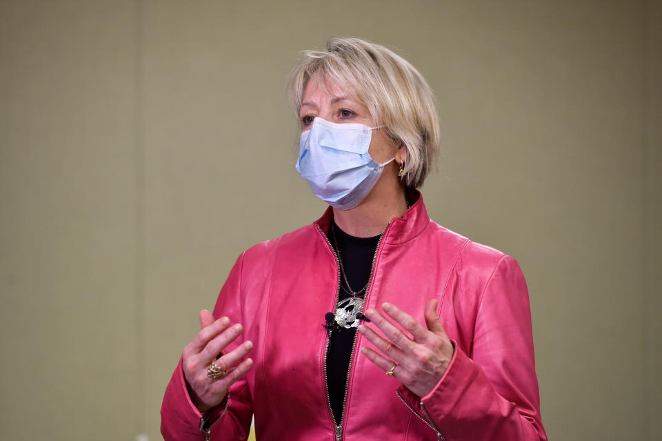 B.C. Provincial Health Officer Dr. Bonnie Henry answers questions from the media in Vancouver, British Columbia, Canada December 15, 2020.  REUTERS/Jennifer Gauthier